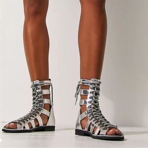 Free People Silver Gladitor Leather Sandals